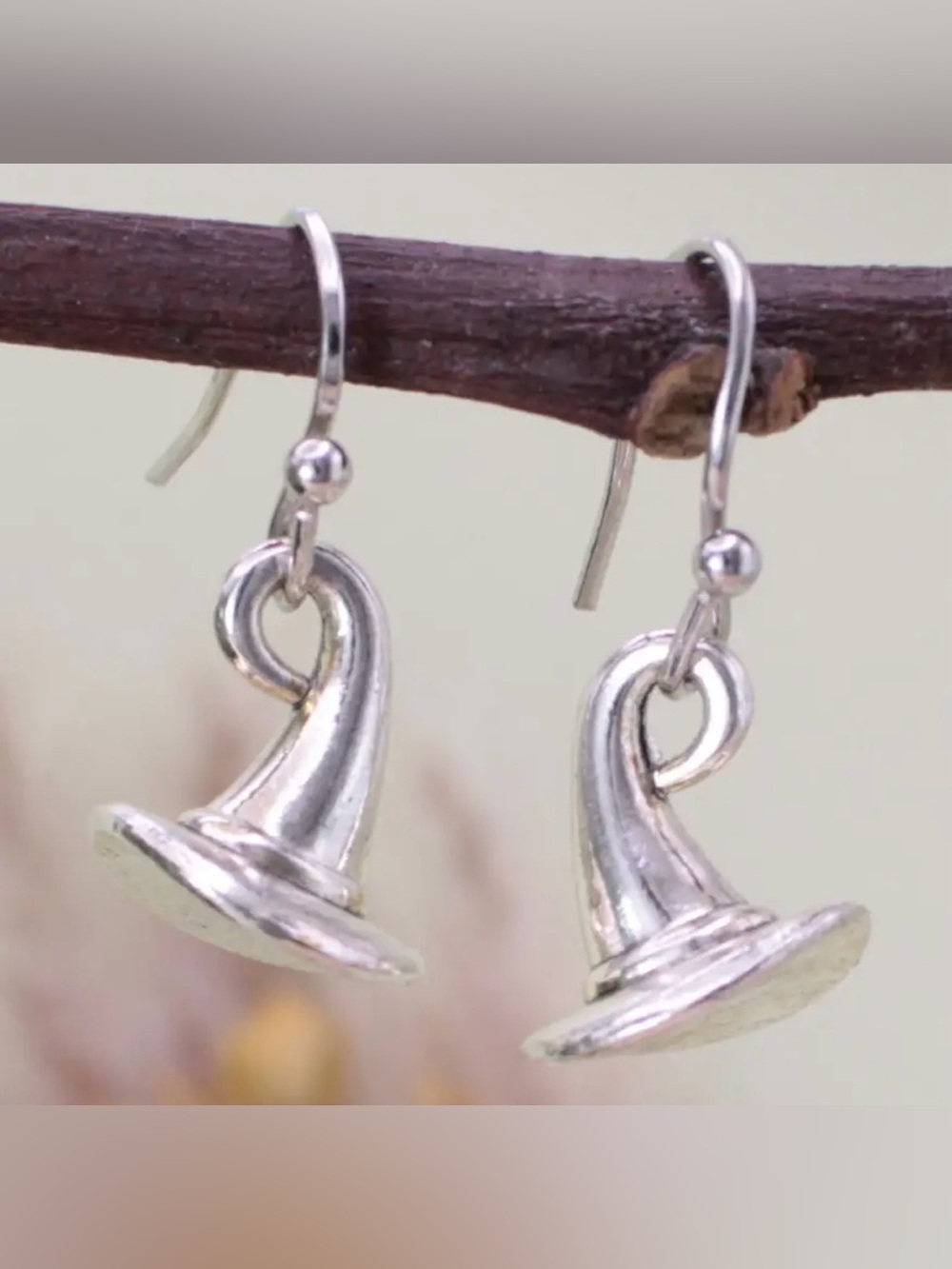 Silver Tone Witch Hat Dangle Earrings